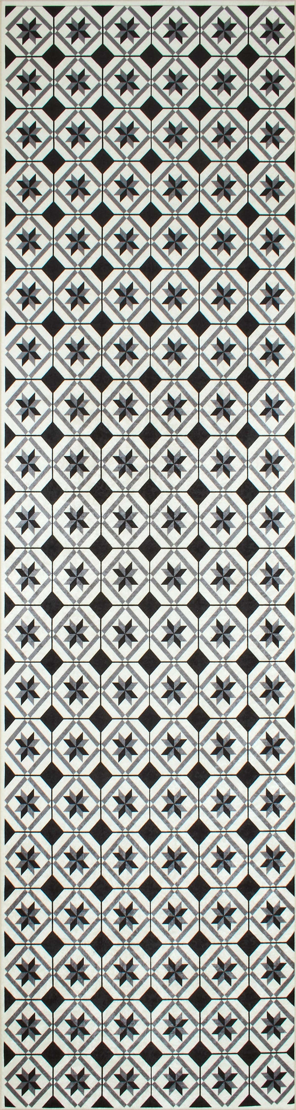 Azulejo - Alfombra de Cocina Interior - Poliéster Estampado - Negro