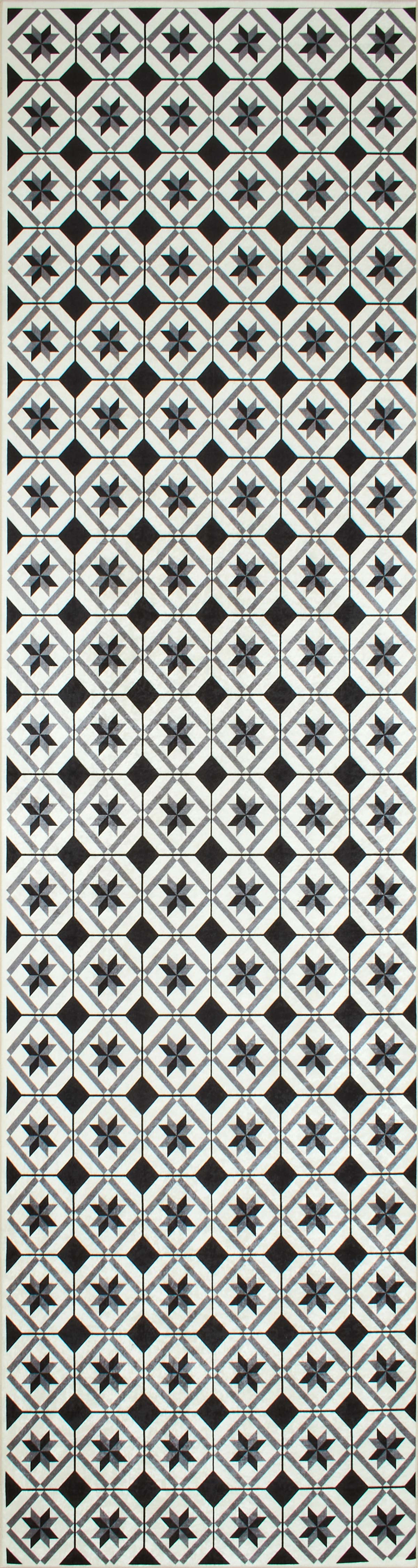 Azulejo - Alfombra de Cocina Interior - Poliéster Estampado - Negro
