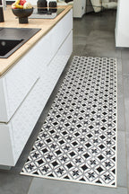 Azulejo - Alfombra de Cocina Interior - Poliéster Estampado - Negro