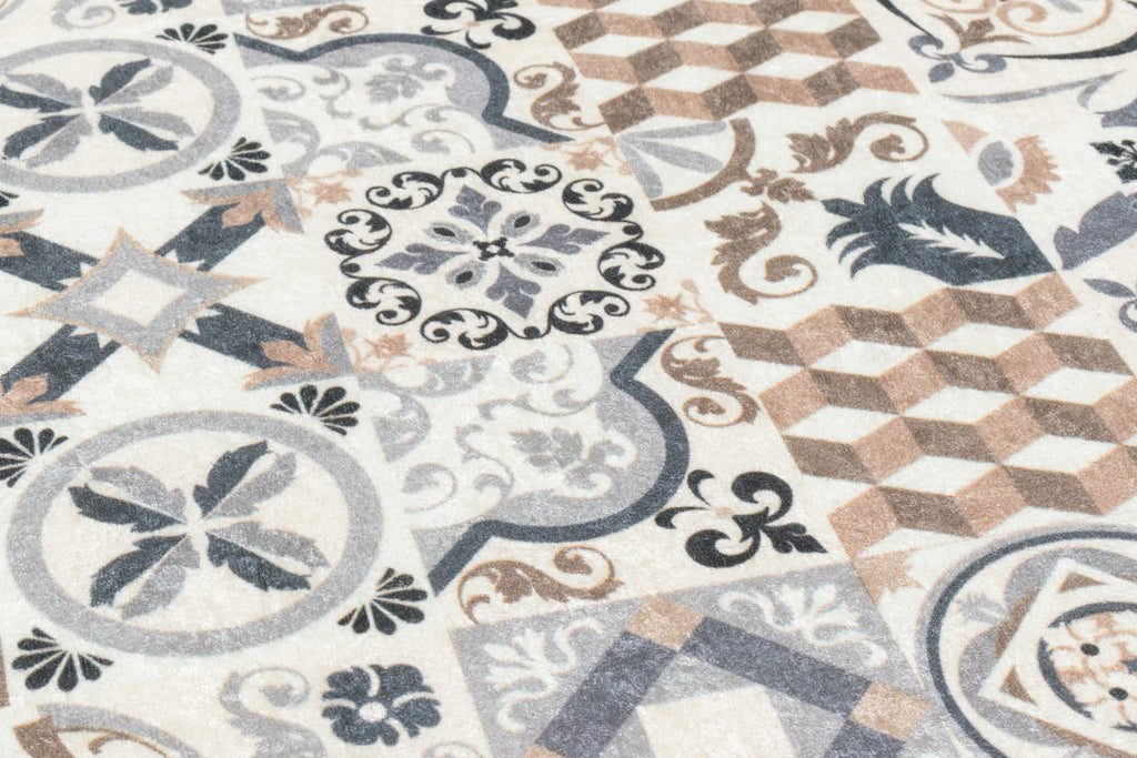 Azulejo - Alfombra de Cocina Interior - Poliéster Estampado - Marrón