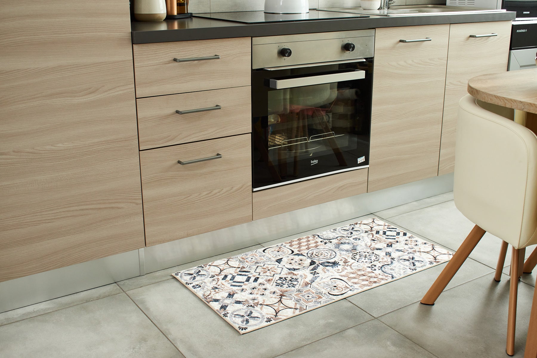 Azulejo - Alfombra de Cocina Interior - Poliéster Estampado - Marrón