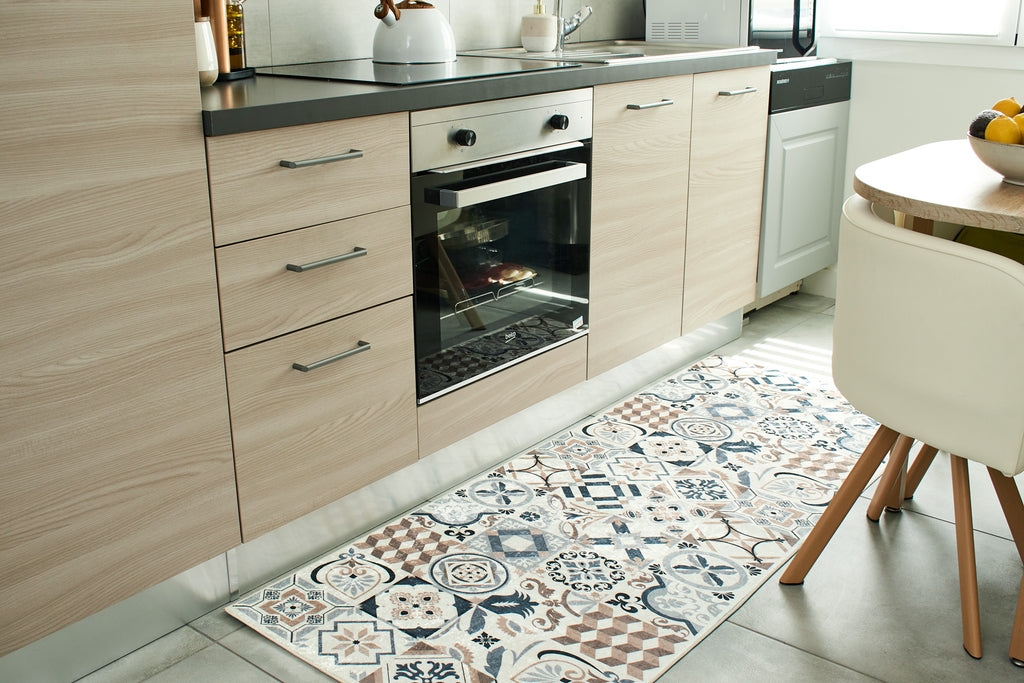 Azulejo - Alfombra de Cocina Interior - Poliéster Estampado - Marrón