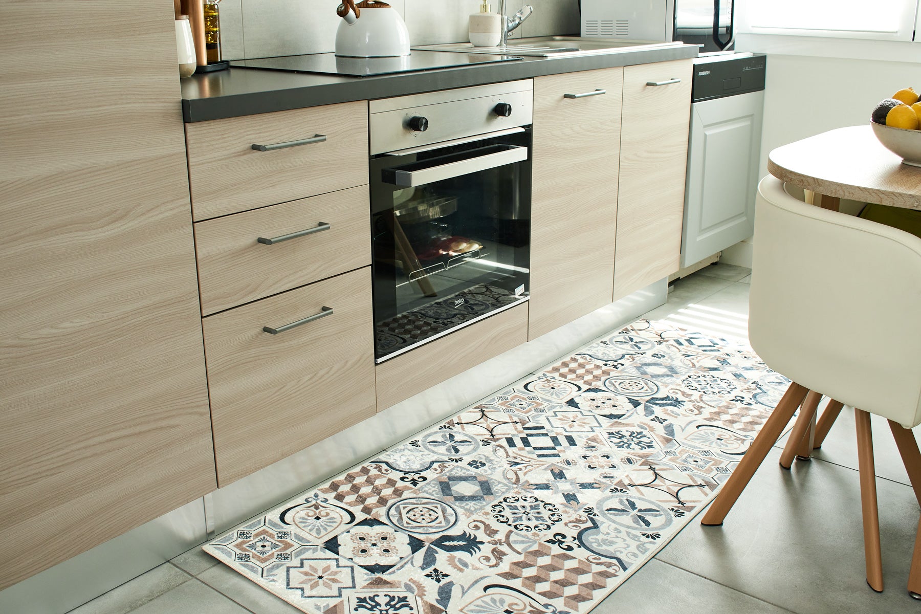 Azulejo - Alfombra de Cocina Interior - Poliéster Estampado - Marrón