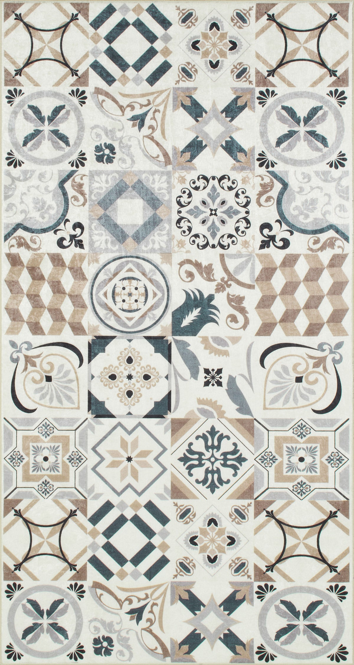 Azulejo - Alfombra de Cocina Interior - Poliéster Estampado - Marrón