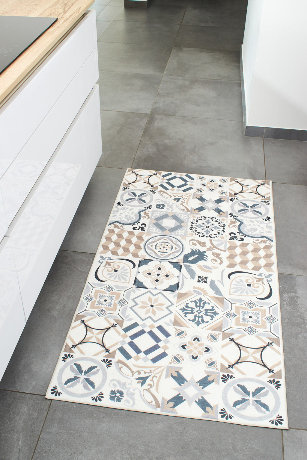 Azulejo - Alfombra de Cocina Interior - Poliéster Estampado - Marrón