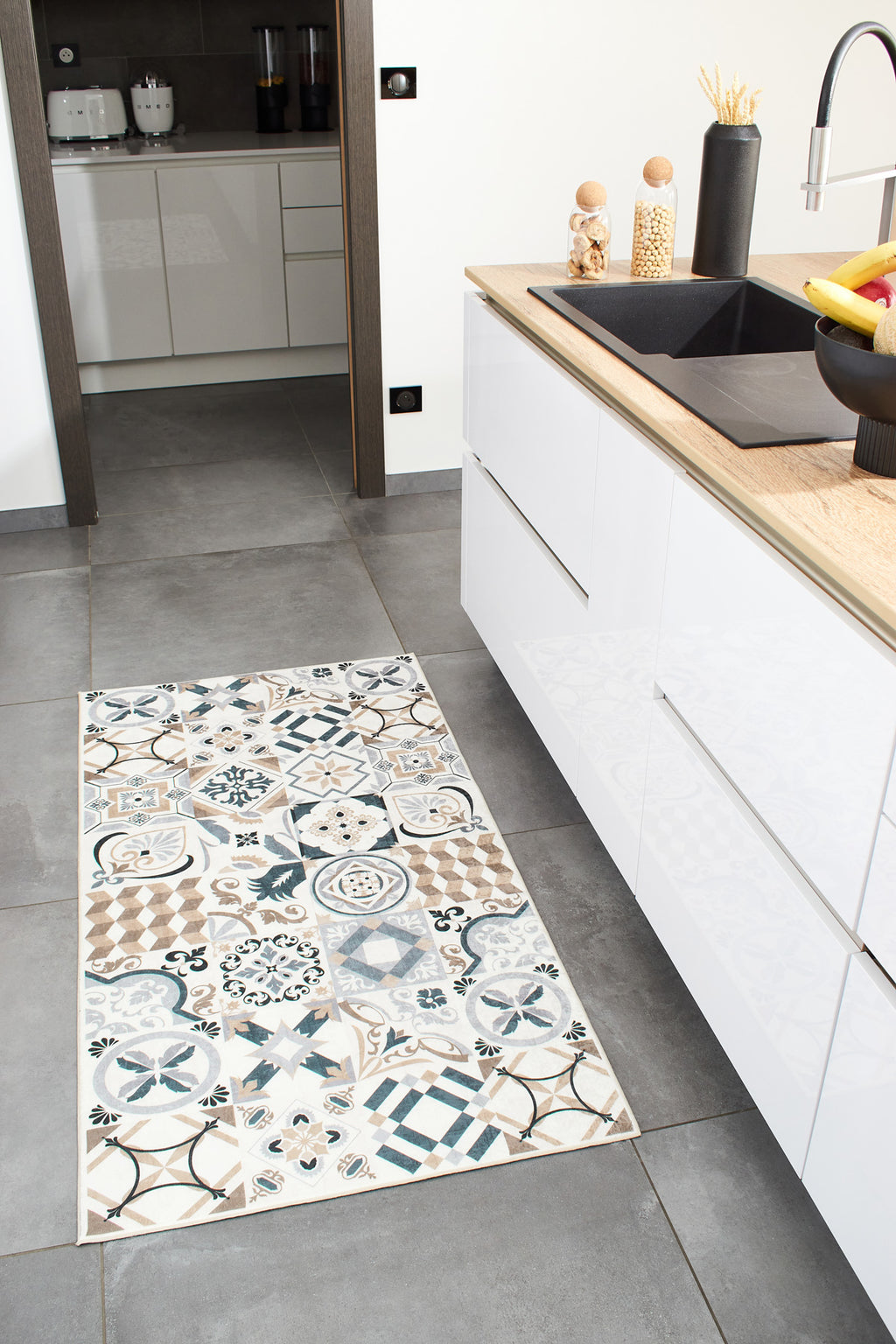 Azulejo - Alfombra de Cocina Interior - Poliéster Estampado - Marrón
