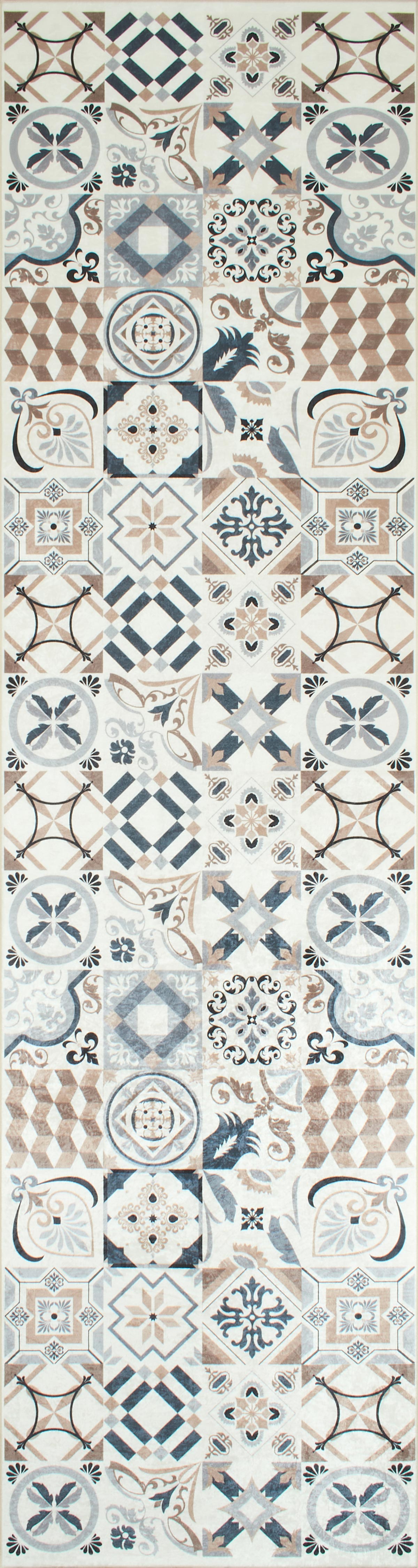 Azulejo - Alfombra de Cocina Interior - Poliéster Estampado - Marrón