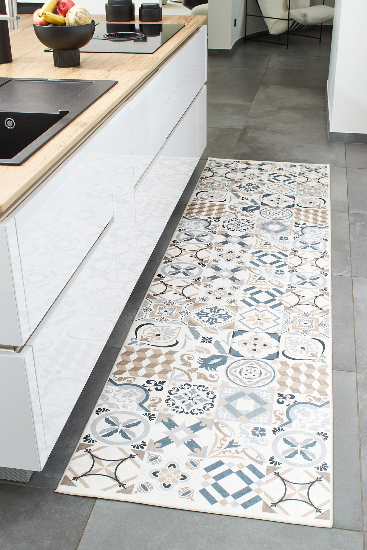 Azulejo - Alfombra de Cocina Interior - Poliéster Estampado - Marrón