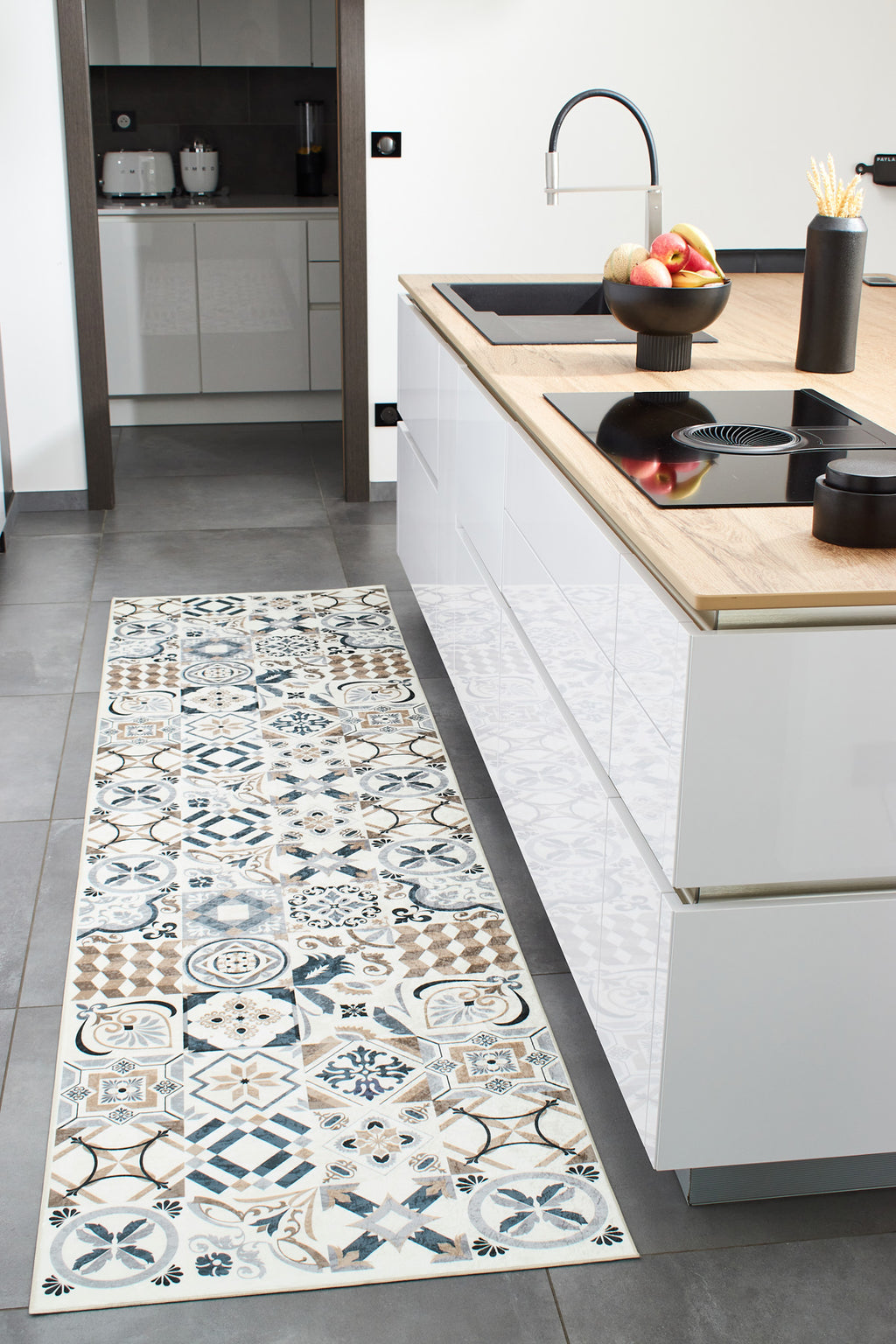 Azulejo - Alfombra de Cocina Interior - Poliéster Estampado - Marrón