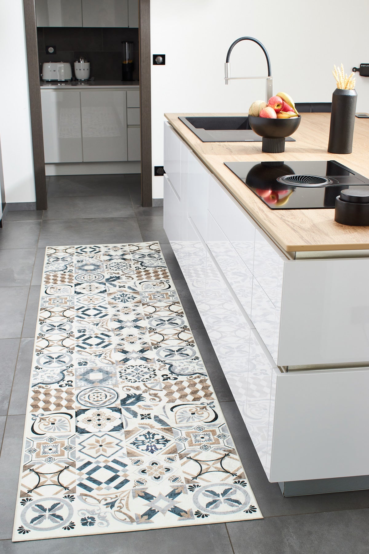 Azulejo - Alfombra de Cocina Interior - Poliéster Estampado - Marrón