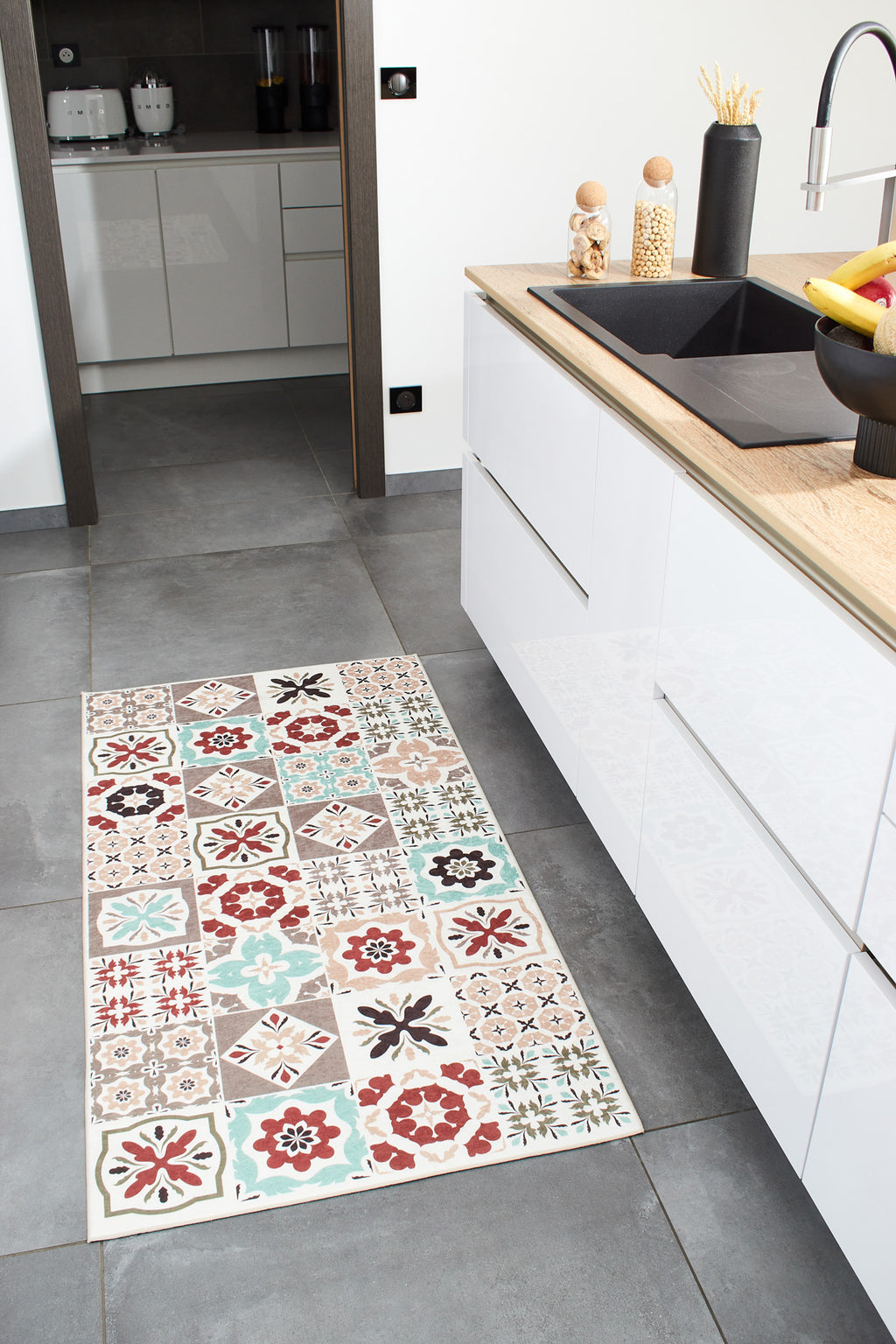 Azulejo - Alfombra de Cocina Interior - Poliéster Estampado - Multicolor