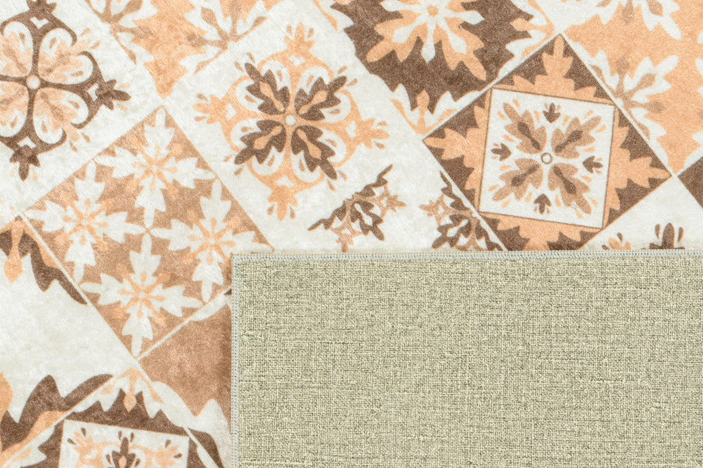 Azulejo - Alfombra de Cocina Interior - Poliéster Estampado - Naranja