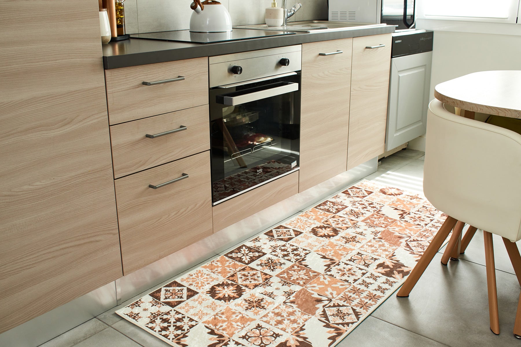 Azulejo - Alfombra de Cocina Interior - Poliéster Estampado - Naranja