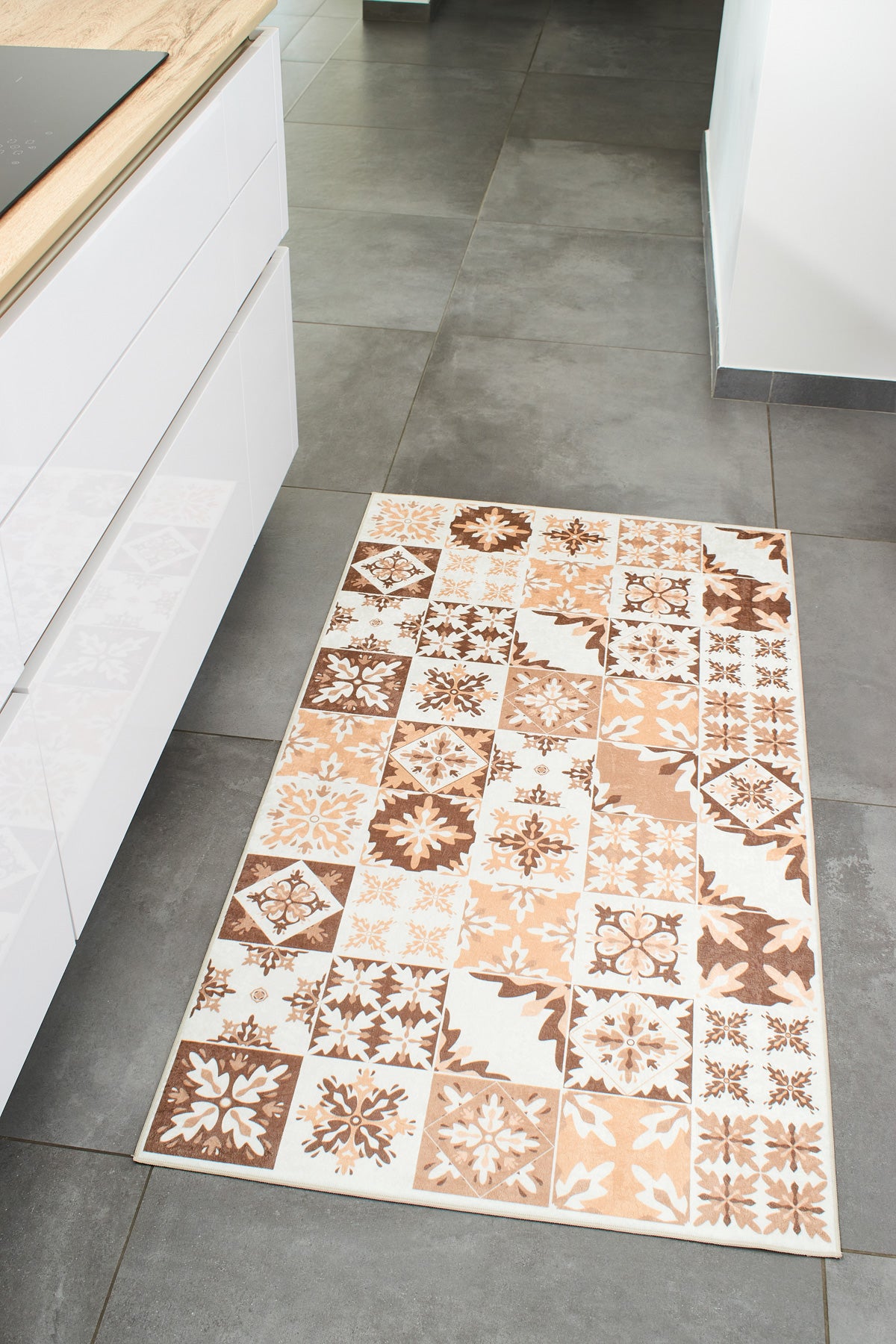 Azulejo - Alfombra de Cocina Interior - Poliéster Estampado - Naranja