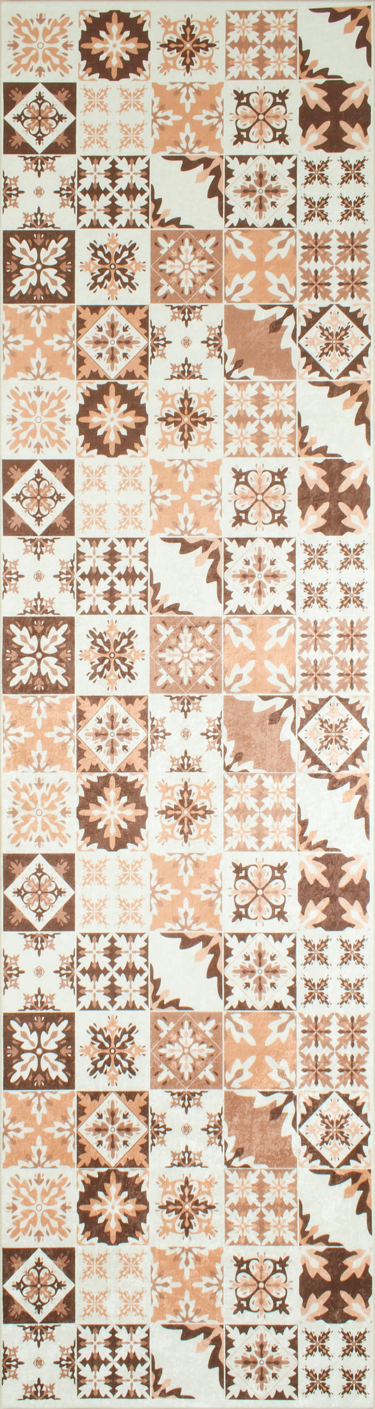 Azulejo - Alfombra de Cocina Interior - Poliéster Estampado - Naranja