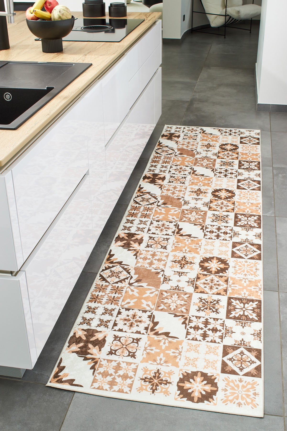 Azulejo - Alfombra de Cocina Interior - Poliéster Estampado - Naranja
