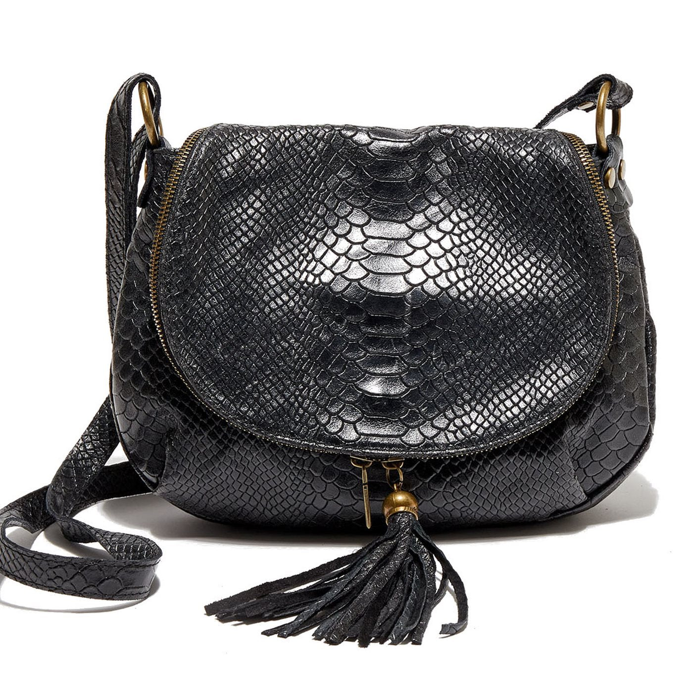 Sac En Bandoulière Lana Croco - Noir