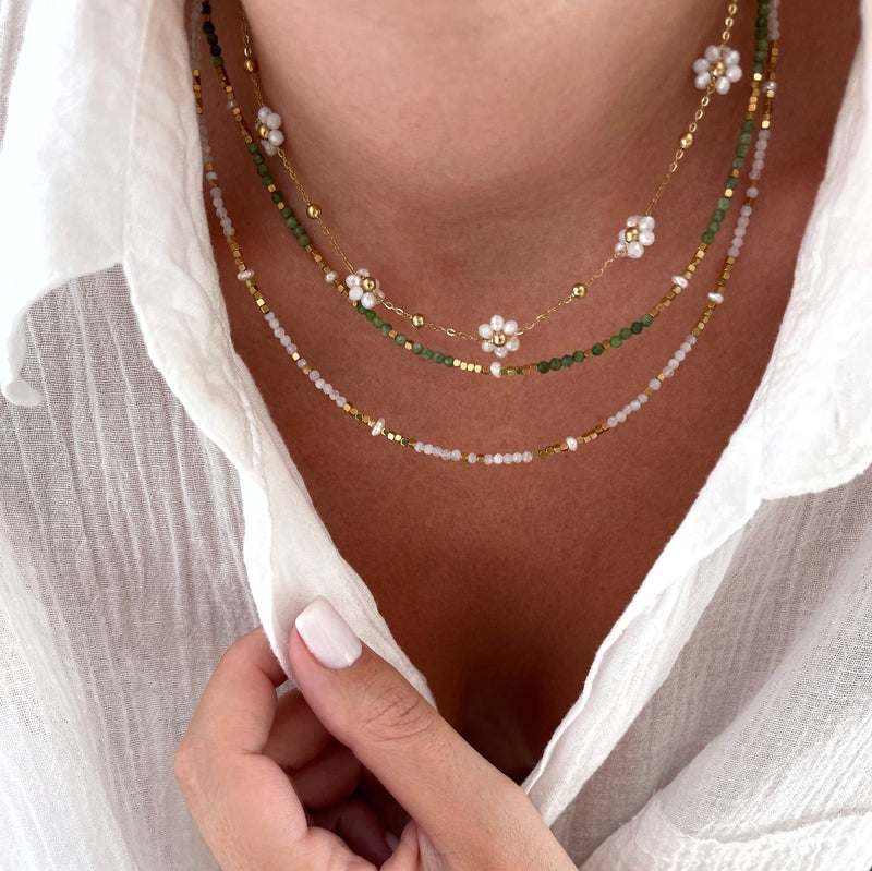 Collier Wallis - Agate Blanche Acier