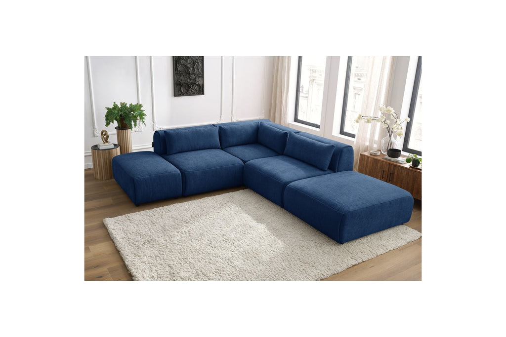 Jeanne - Sofá esquinero fijo modular - Tejido texturizado con 2 módulos sin brazos, 1 módulo esquinero y 2 pufs