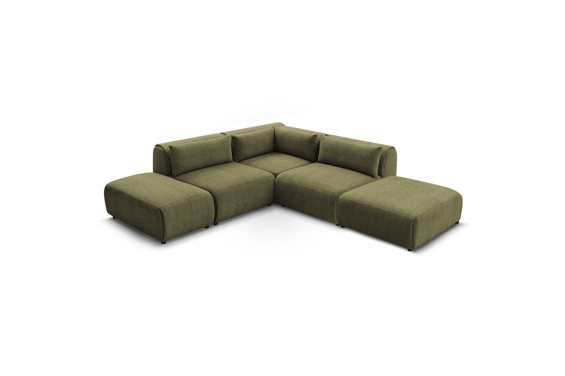 Jeanne - Sofá esquinero fijo modular - Tejido texturizado con 2 módulos sin brazos, 1 módulo esquinero y 2 pufs