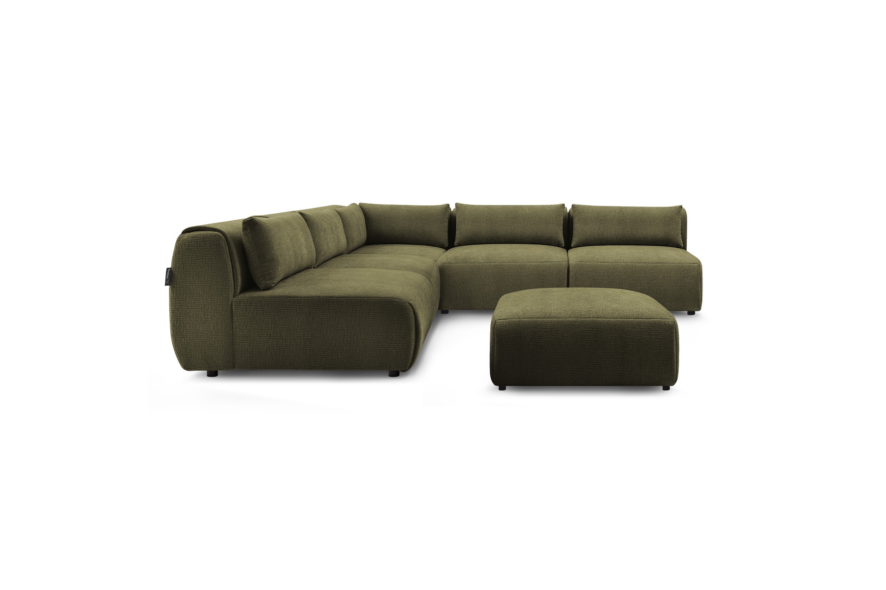 Jeanne - Fixed Modular Corner Sofa - Textured Fabric with 4 Armless Chairs, 1 Corner Unit and 1 Pouffe