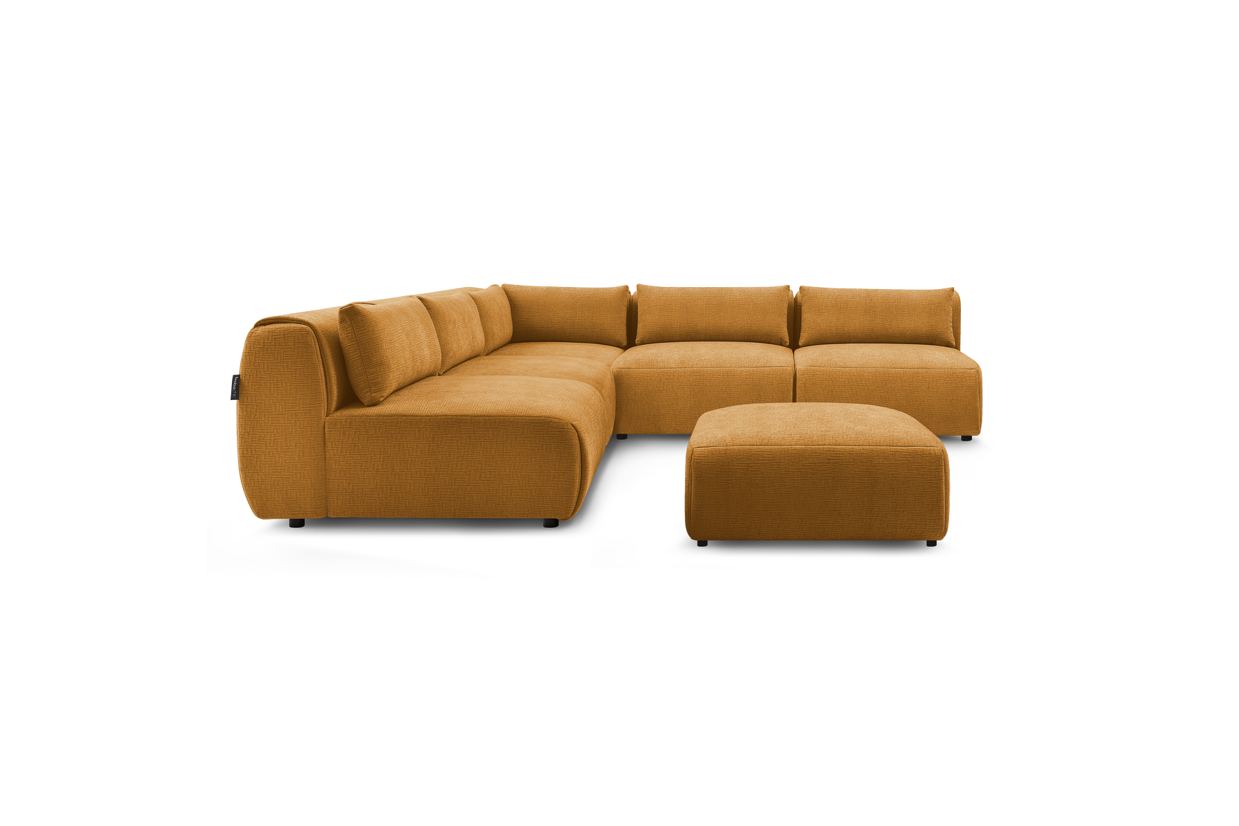 Jeanne - Fixed Modular Corner Sofa - Textured Fabric with 4 Armless Chairs, 1 Corner Unit and 1 Pouffe