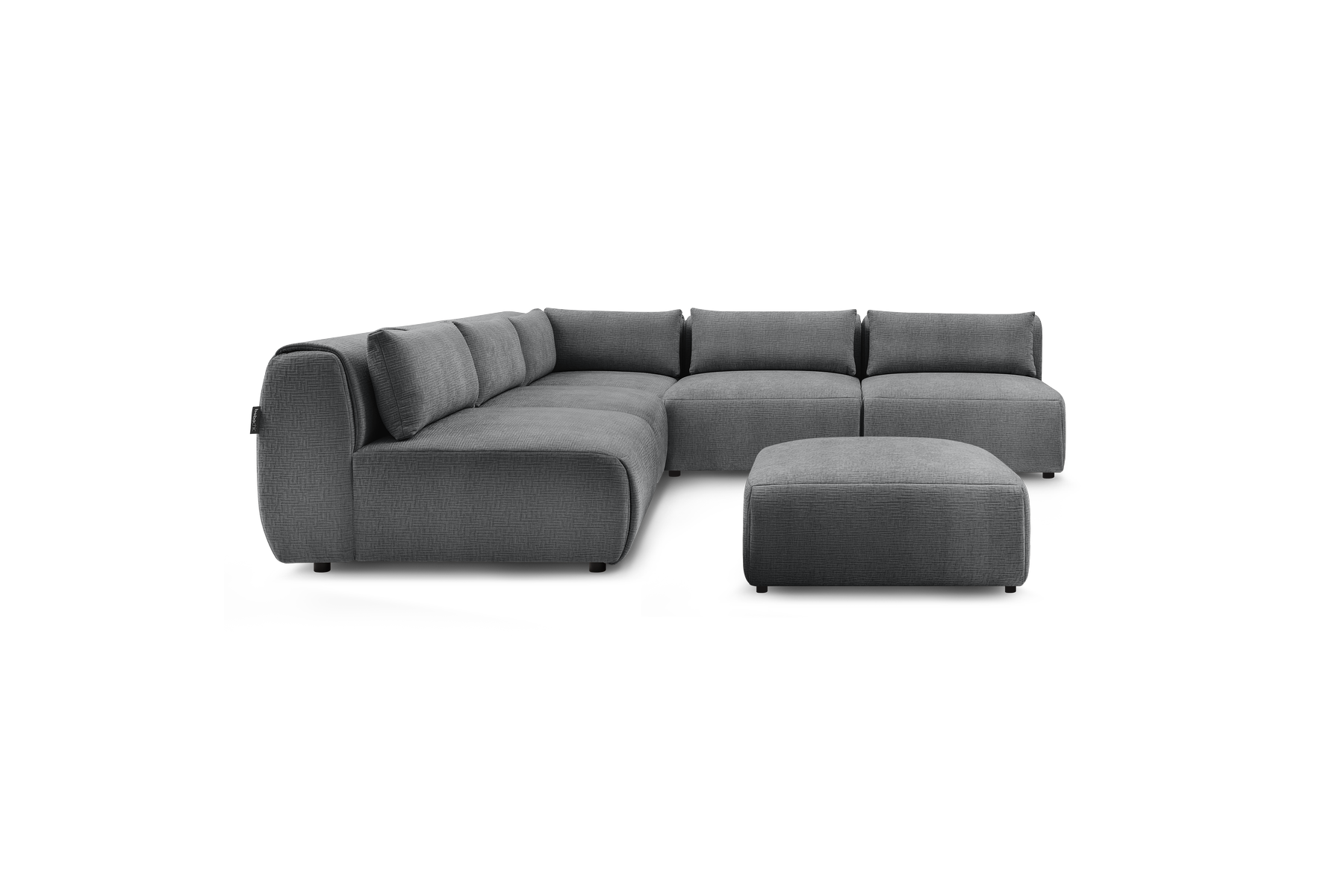 Jeanne - Fixed Modular Corner Sofa - Textured Fabric with 4 Armless Chairs, 1 Corner Unit and 1 Pouffe