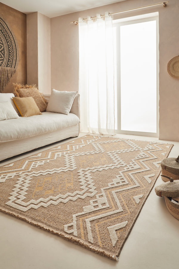 Jute Look Rug Tulum 9054 - Jute Pattern - Yellow - Indoor / Outdoor