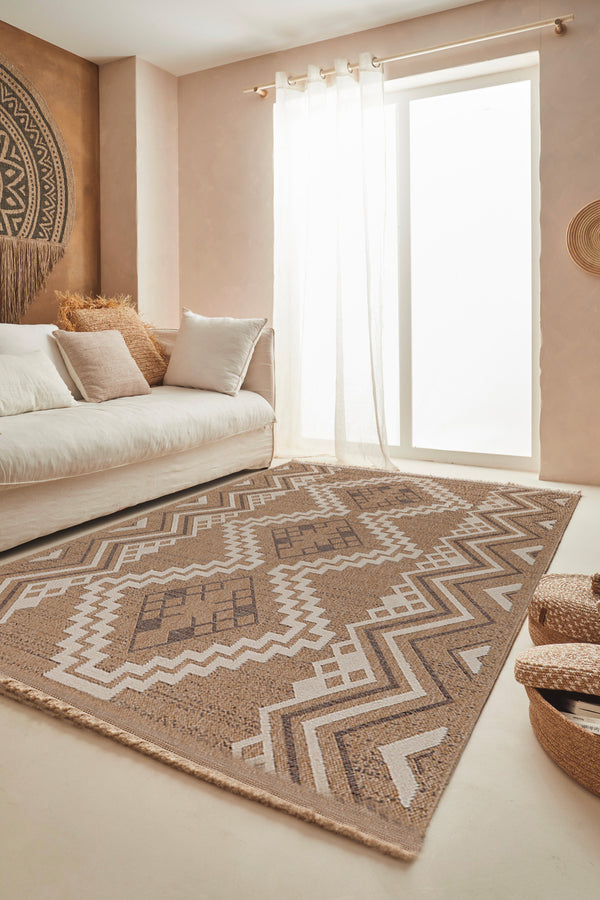 Alfombra Aspecto Yute Tulum 9054 - Estampado Yute - Marrón - Interior / Exterior