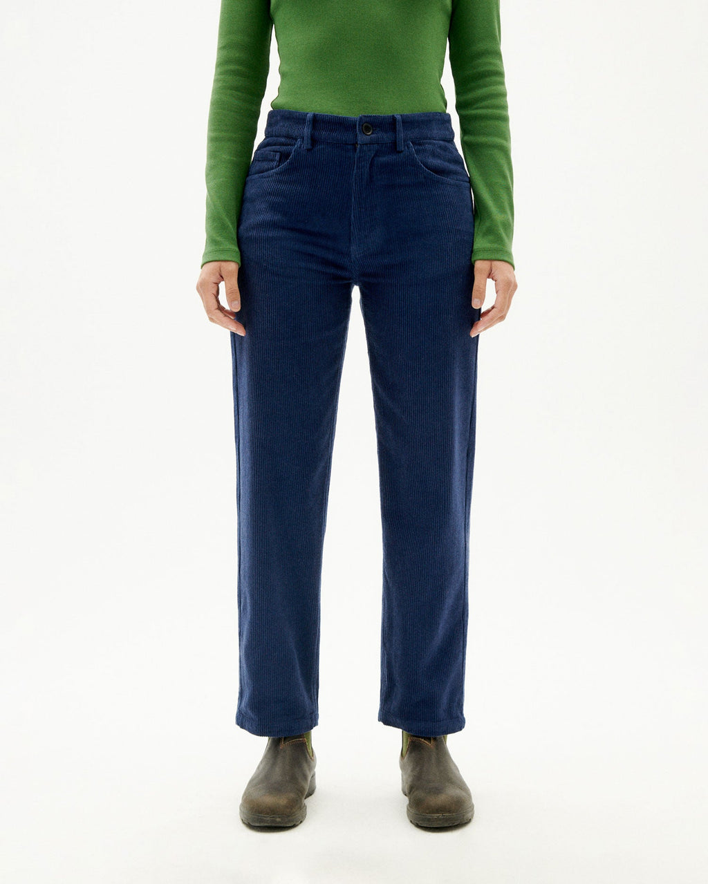 Pantaloni nele in velluto a coste blu sostenibili-1