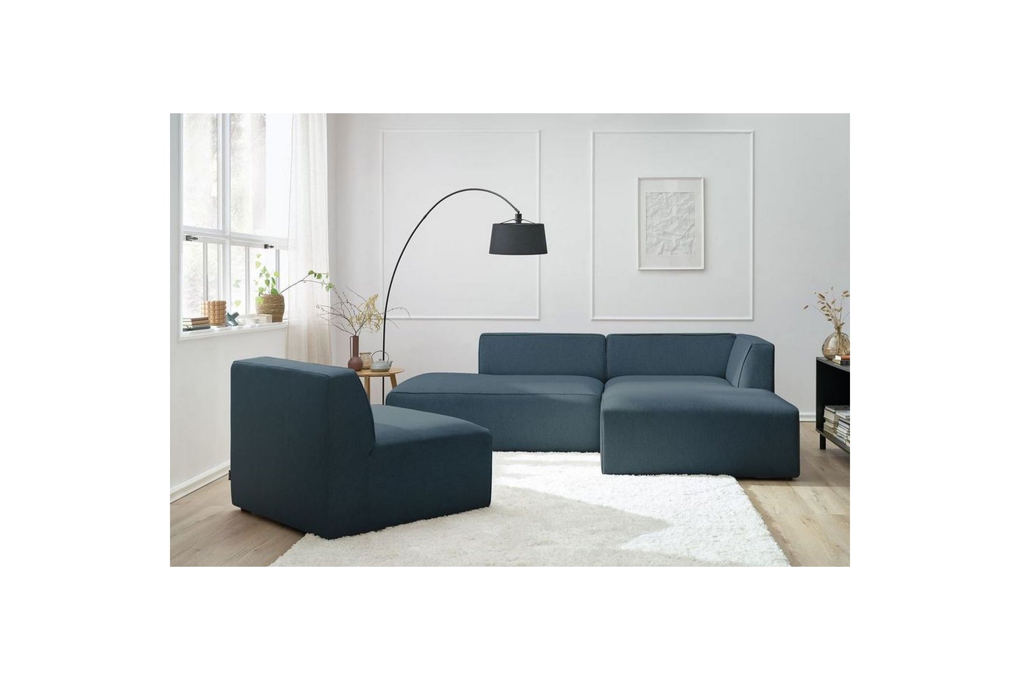 Canapé d'angle fixe MEGEVE tissu lisse - Angle droit - BOBOCHIC - The Bradery
