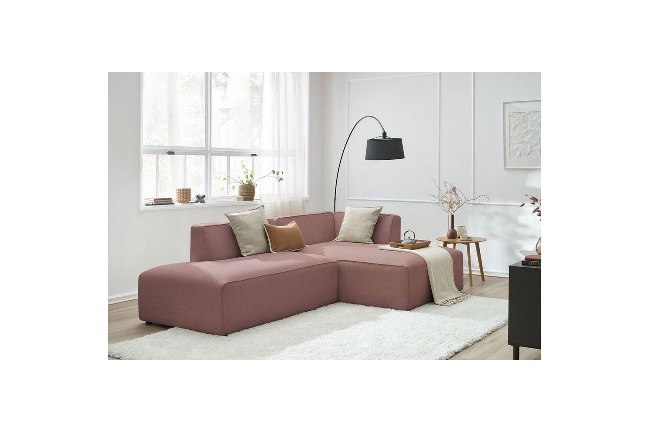 Canapé d'angle fixe MEGEVE tissu lisse - Angle droit - BOBOCHIC - The Bradery