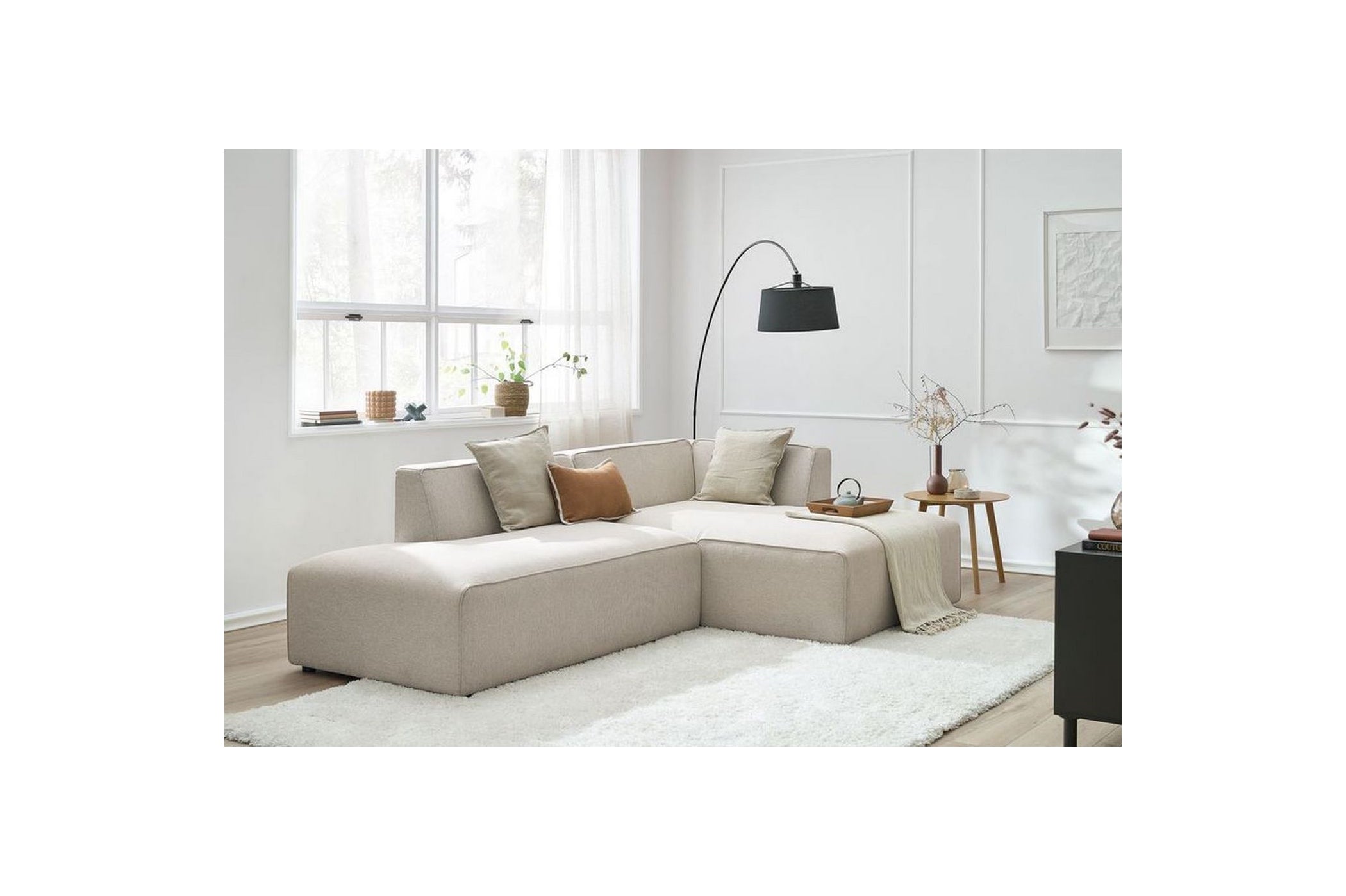 Canapé d'angle fixe MEGEVE tissu lisse - Angle droit - BOBOCHIC - The Bradery