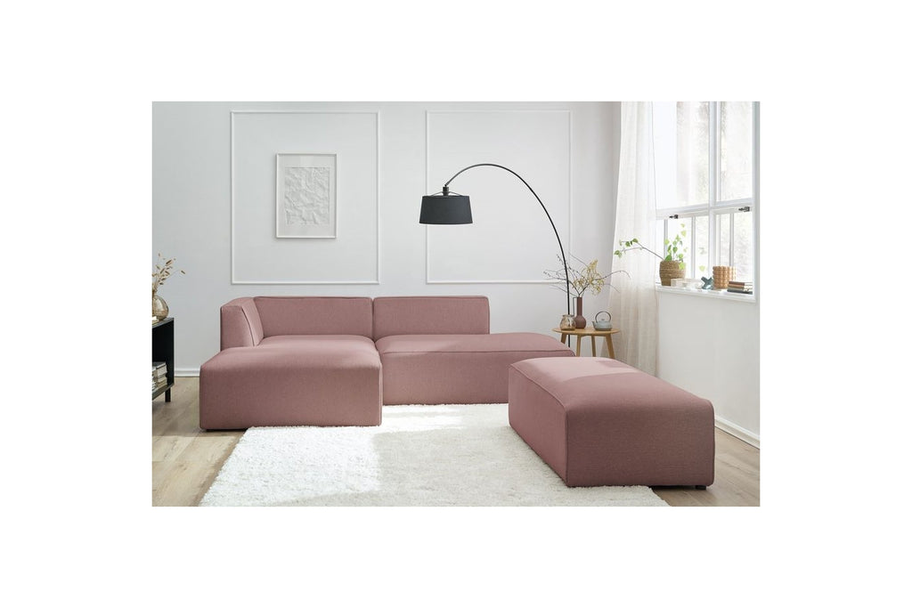 Sofá esquinero fijo modular MEGEVE de tela lisa con puf - Ángulo izquierdo - BOBOCHIC - The Bradery