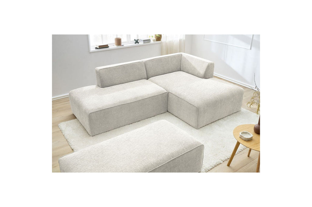 Canapé d'angle fixe modulable MEGEVE tissu texturé avec pouf - Angle droit - BOBOCHIC - The Bradery