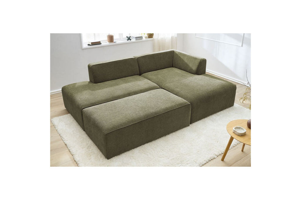 Canapé d'angle fixe modulable MEGEVE tissu texturé avec pouf - Angle droit - BOBOCHIC - The Bradery