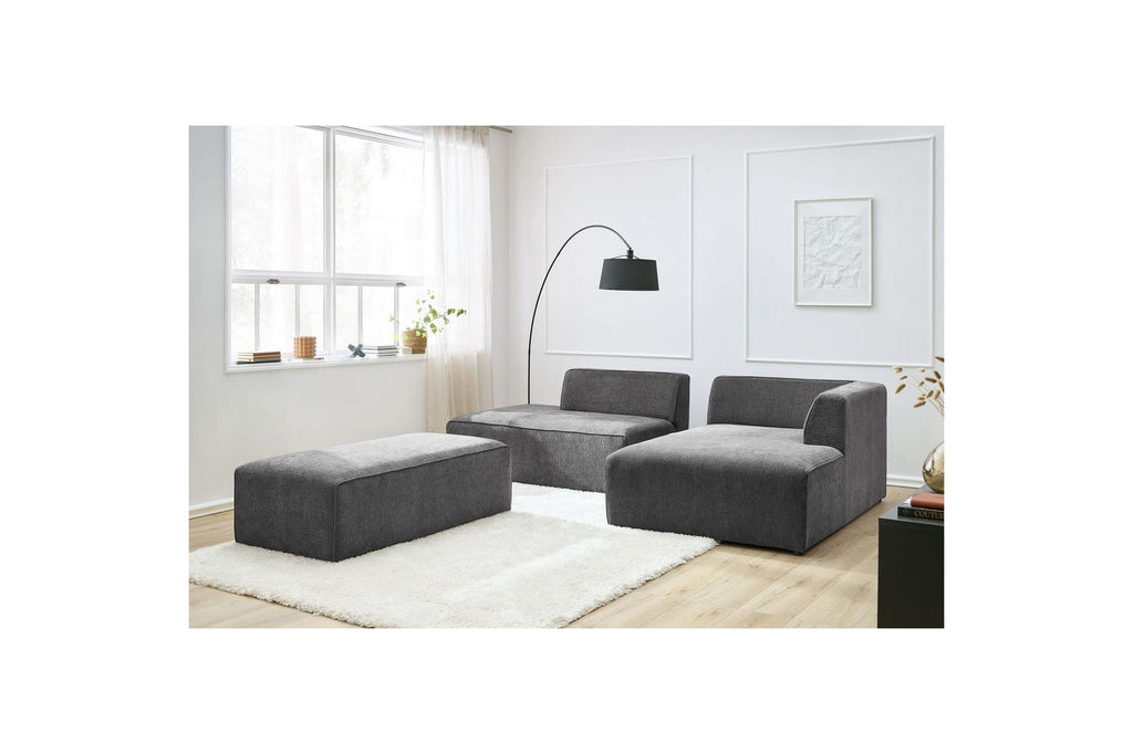 Canapé d'angle fixe modulable MEGEVE tissu texturé avec pouf - Angle droit - BOBOCHIC - The Bradery