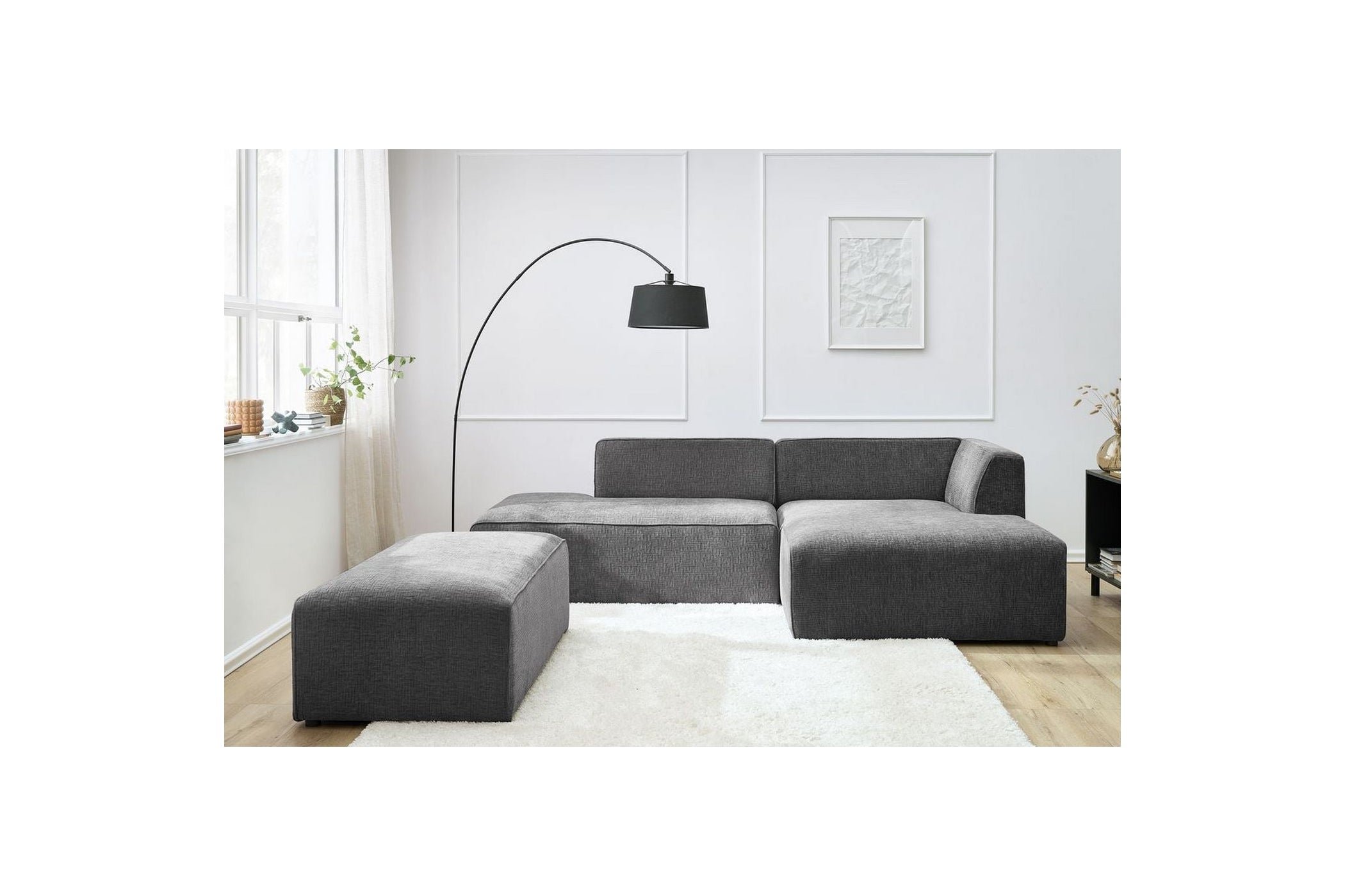 Canapé d'angle fixe modulable MEGEVE tissu texturé avec pouf - Angle droit - BOBOCHIC - The Bradery