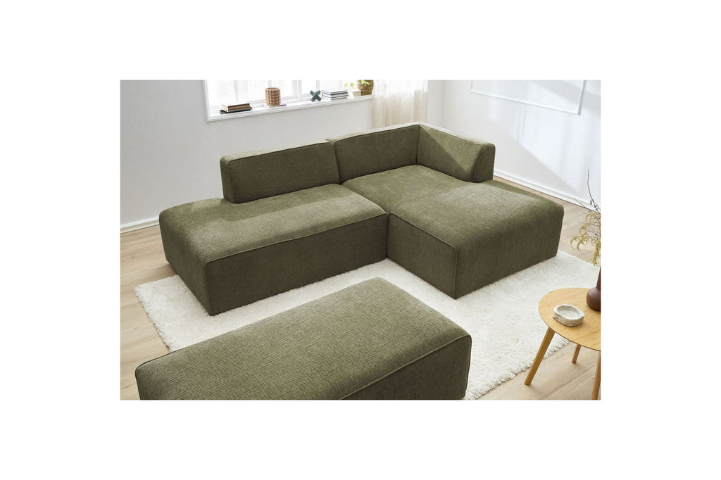Canapé d'angle fixe modulable MEGEVE tissu texturé avec pouf - Angle droit - BOBOCHIC - The Bradery