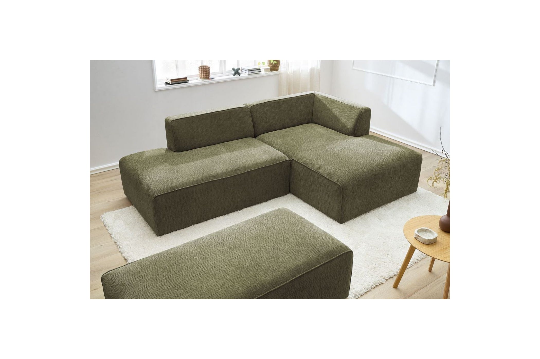 Canapé d'angle fixe modulable MEGEVE tissu texturé avec pouf - Angle droit - BOBOCHIC - The Bradery