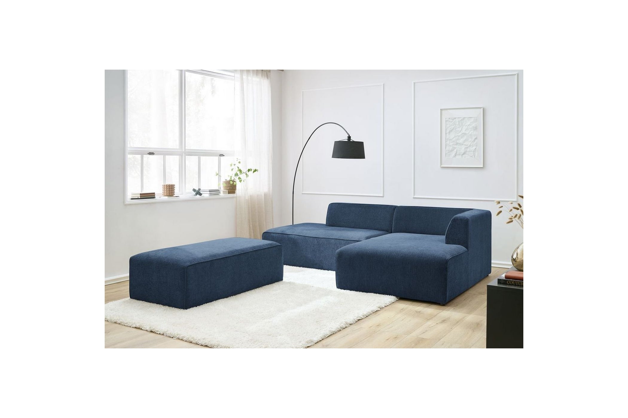 Canapé d'angle fixe modulable MEGEVE tissu texturé avec pouf - Angle droit - BOBOCHIC - The Bradery