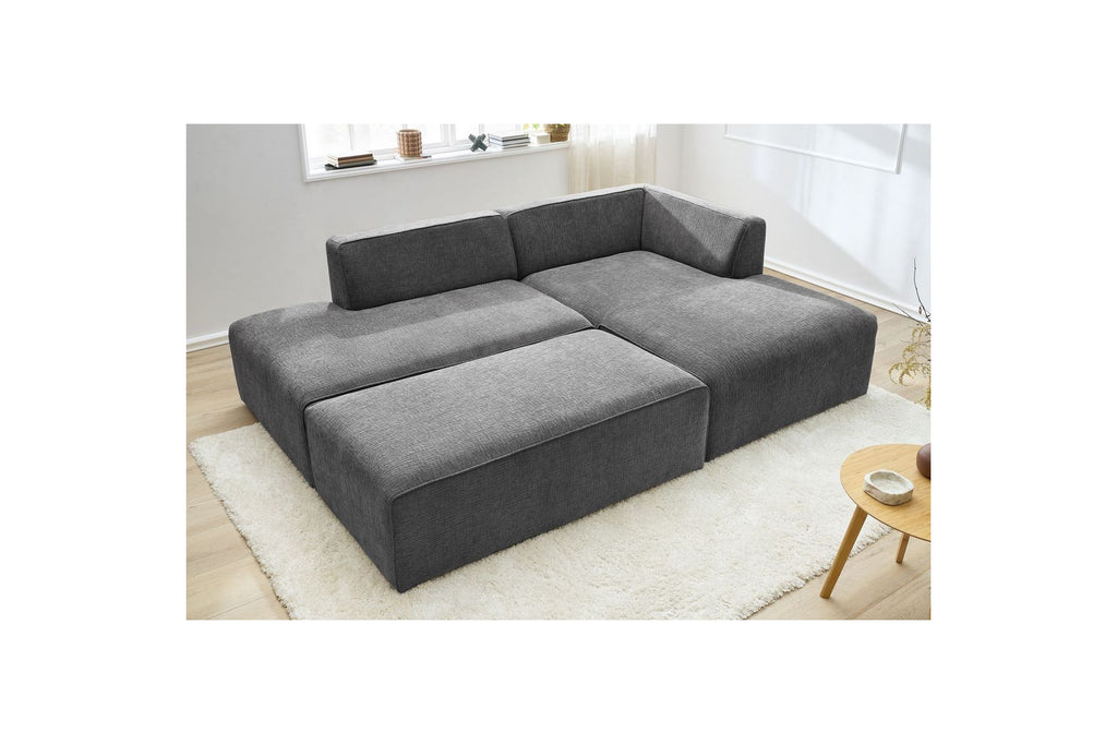 Canapé d'angle fixe modulable MEGEVE tissu texturé avec pouf - Angle droit - BOBOCHIC - The Bradery