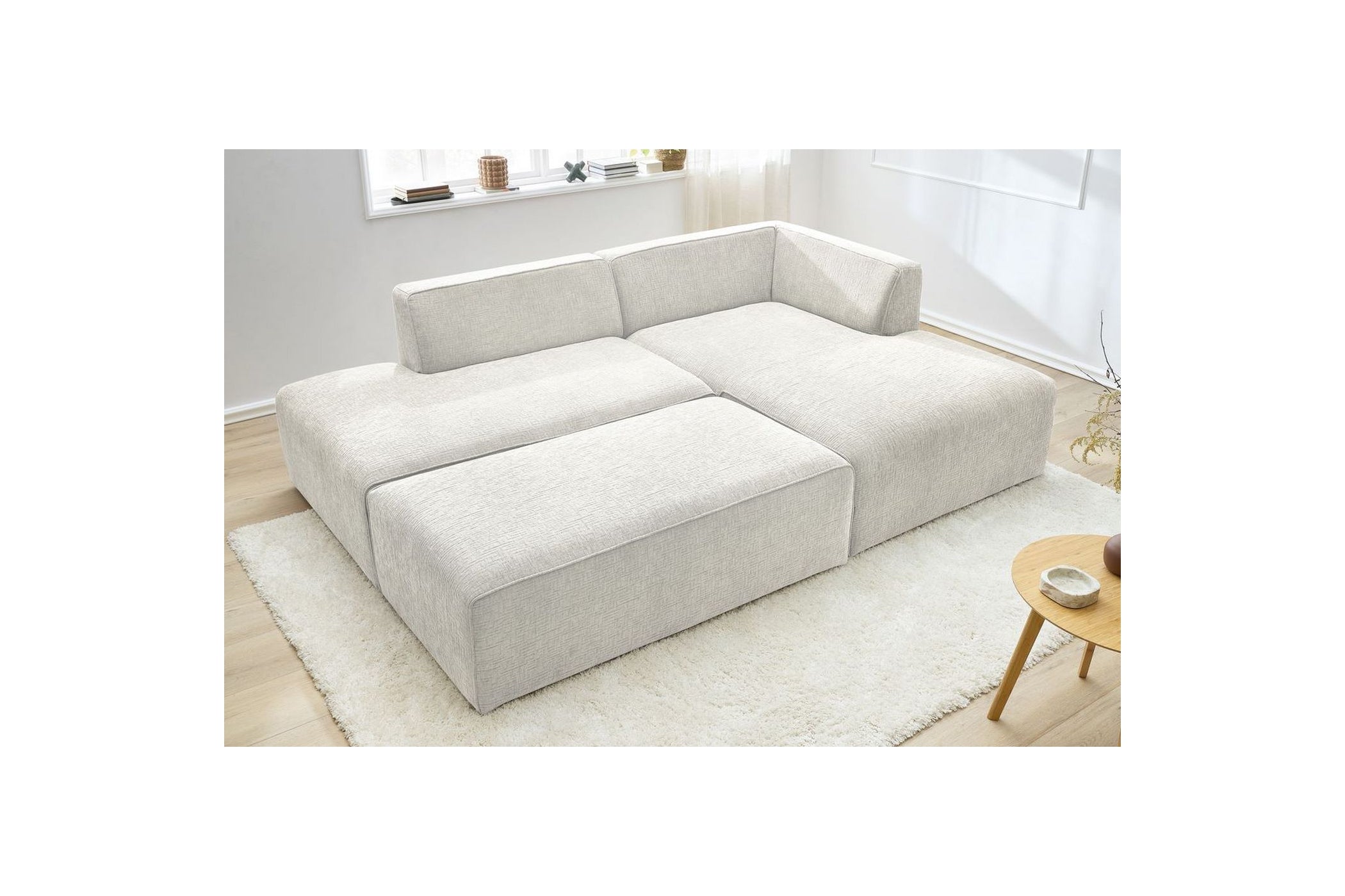 Canapé d'angle fixe modulable MEGEVE tissu texturé avec pouf - Angle droit - BOBOCHIC - The Bradery