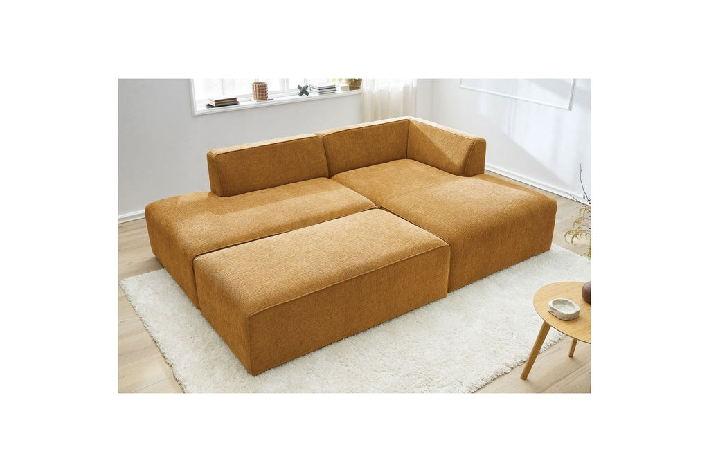 Canapé d'angle fixe modulable MEGEVE tissu texturé avec pouf - Angle droit - BOBOCHIC - The Bradery
