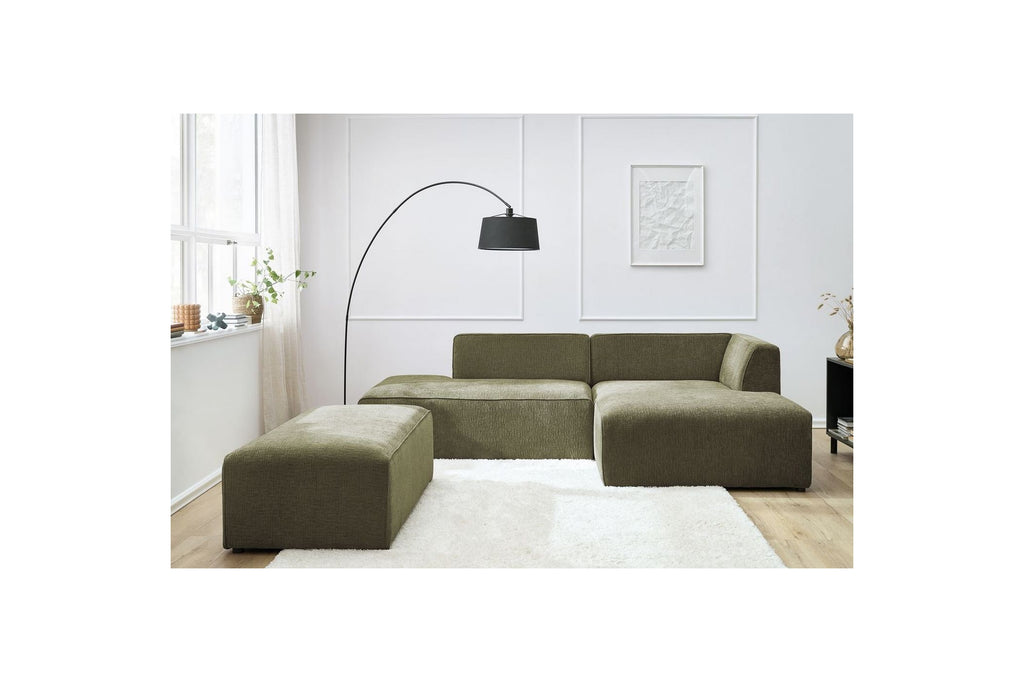 Canapé d'angle fixe modulable MEGEVE tissu texturé avec pouf - Angle droit - BOBOCHIC - The Bradery