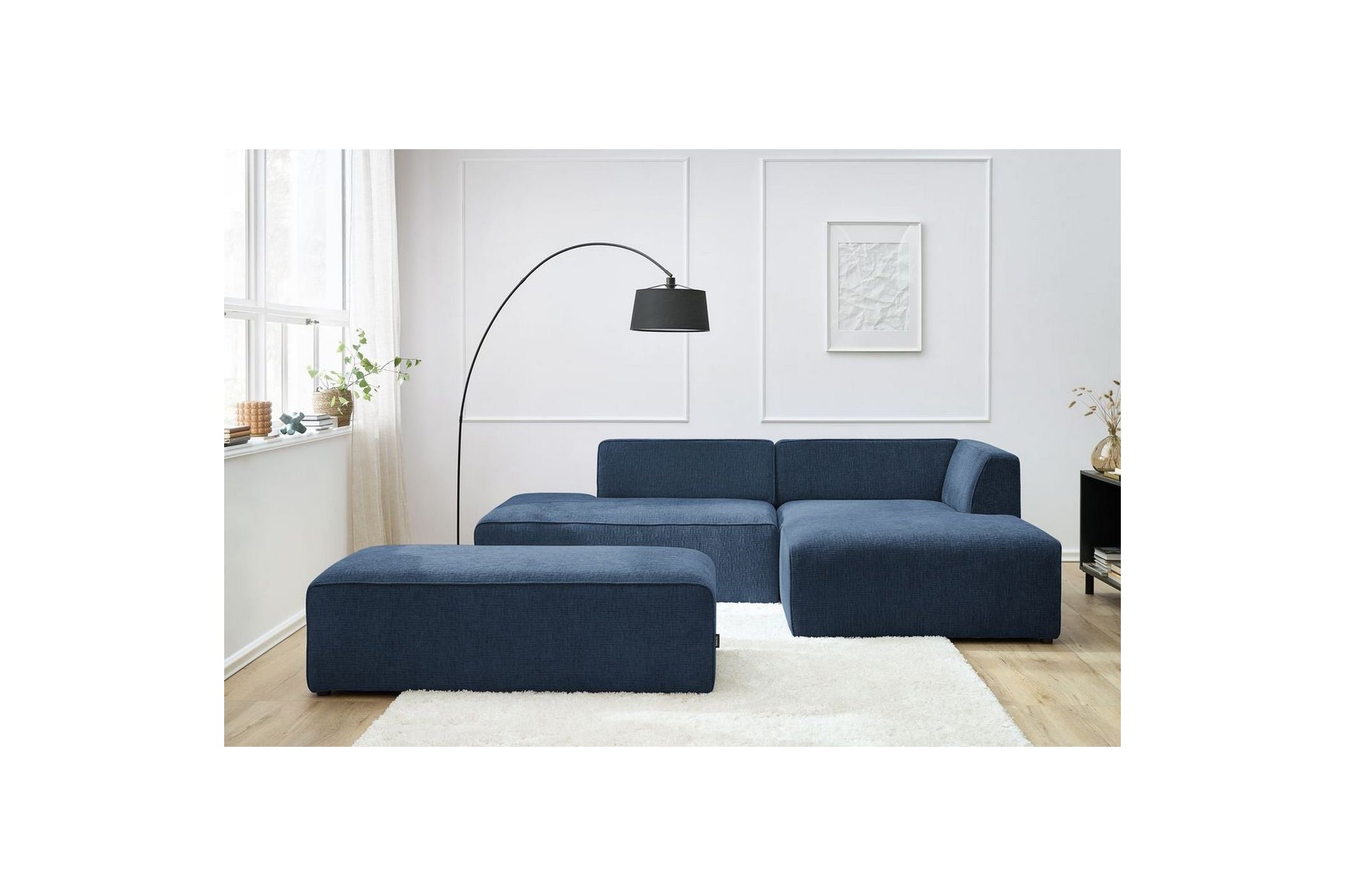 Canapé d'angle fixe modulable MEGEVE tissu texturé avec pouf - Angle droit - BOBOCHIC - The Bradery