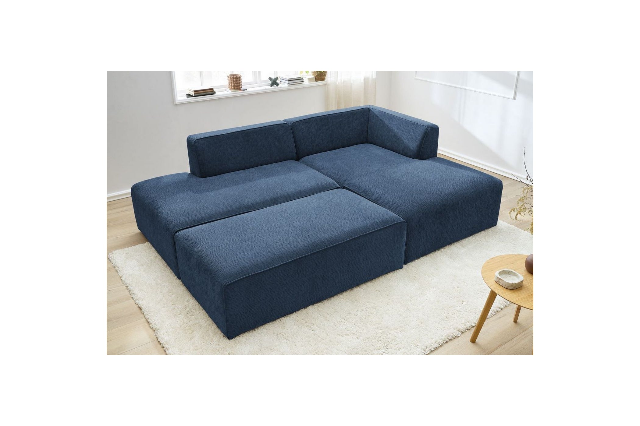 Canapé d'angle fixe modulable MEGEVE tissu texturé avec pouf - Angle droit - BOBOCHIC - The Bradery