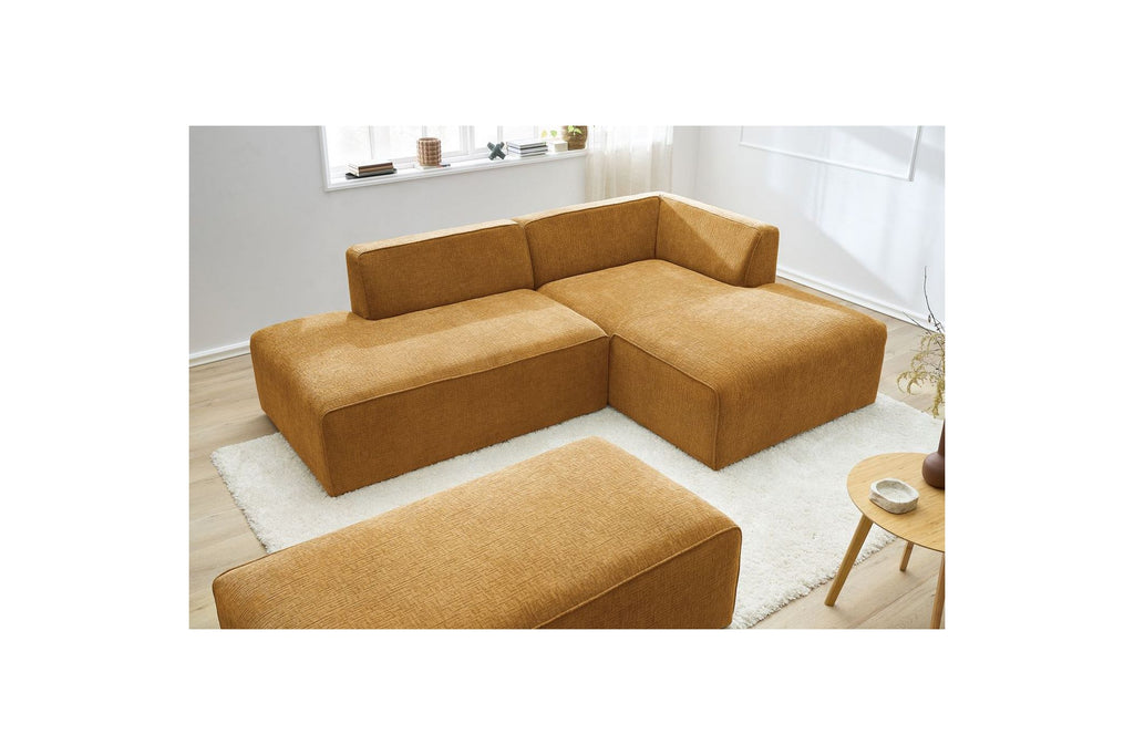 Canapé d'angle fixe modulable MEGEVE tissu texturé avec pouf - Angle droit - BOBOCHIC - The Bradery