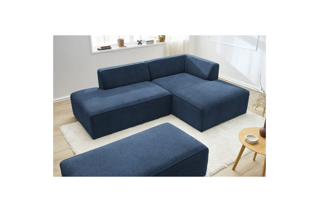 Canapé d'angle fixe modulable MEGEVE tissu texturé avec pouf - Angle droit - BOBOCHIC - The Bradery
