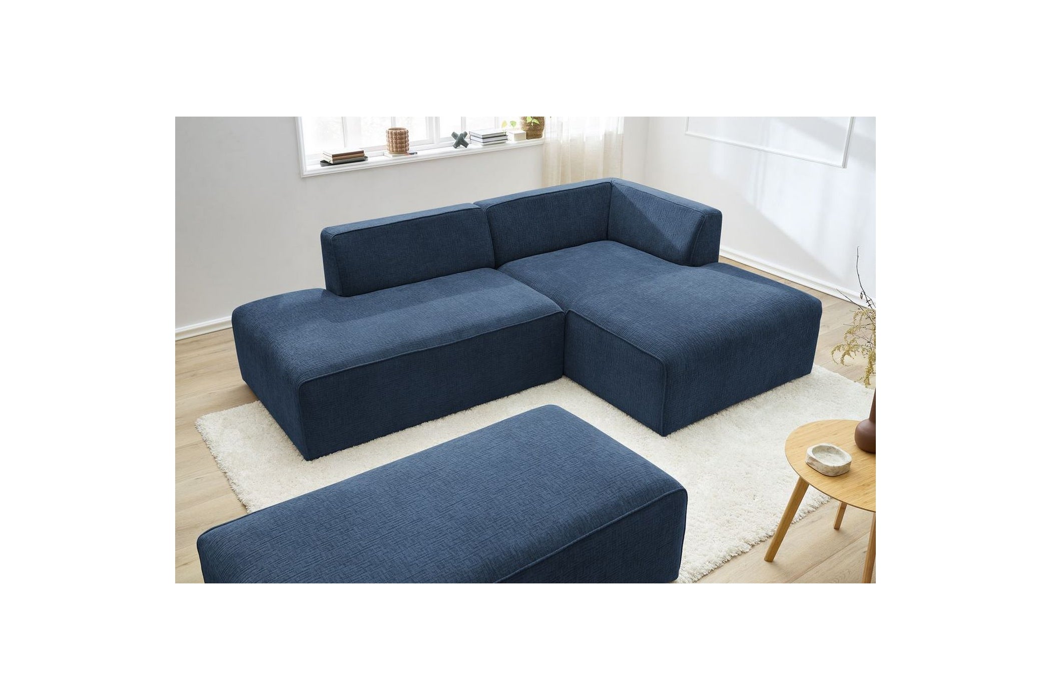 Canapé d'angle fixe modulable MEGEVE tissu texturé avec pouf - Angle droit - BOBOCHIC - The Bradery